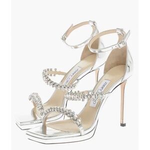 Jimmy Choo Silver 105mm Crystal Embellished Bing Sandals / Heels US9/IT39